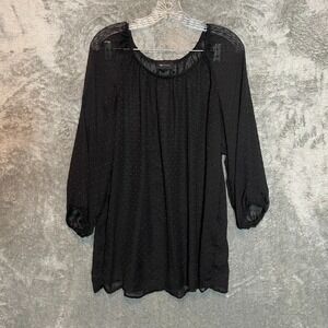 AB Studio Women Sheer Tunic Top Size XL Dark Romantic Goth Vampy Swiss Dot Black